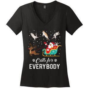 Cats For Everybody Christmas Cat Funny Xmas Santa Women Women's V-Neck T-Shirt