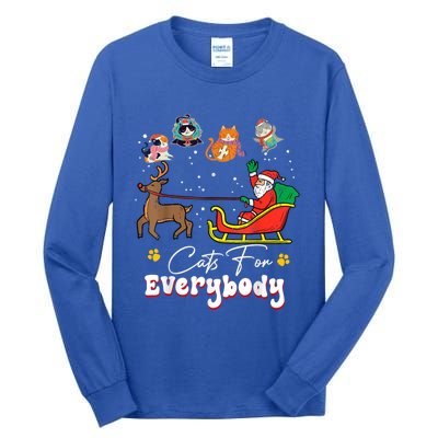 Cats For Everybody Christmas Cat Funny Christmas Santa Great Gift Tall Long Sleeve T-Shirt