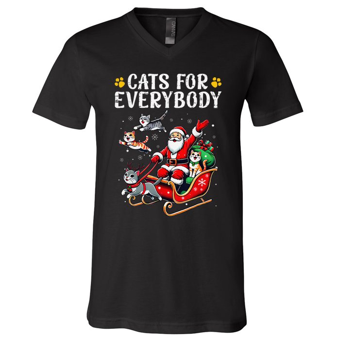 Cats For Everybody Christmas Cat Funny Santa Gift V-Neck T-Shirt