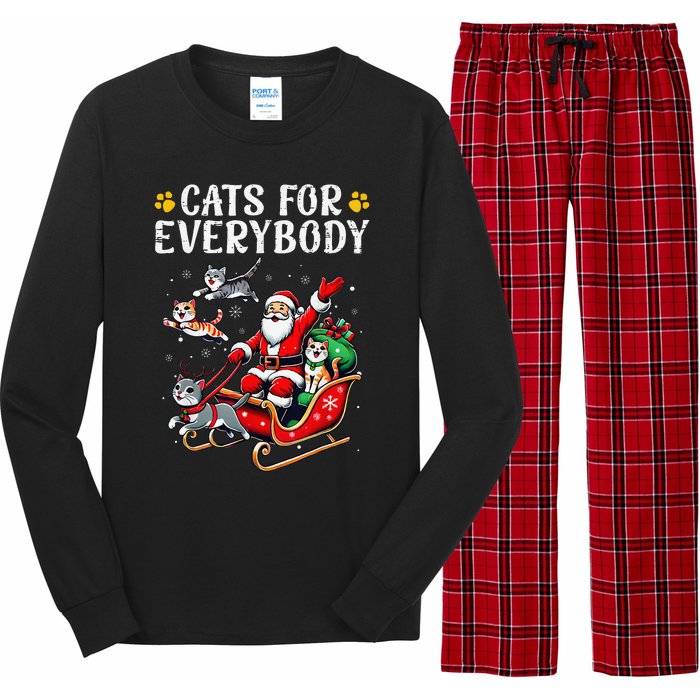 Cats For Everybody Christmas Cat Funny Santa Gift Long Sleeve Pajama Set