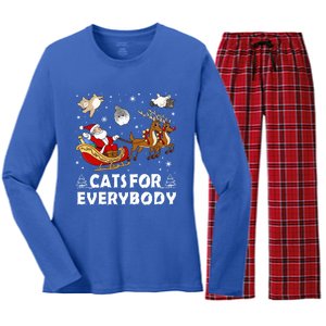 Cats For Everybody Christmas Cat Funny Xmas Santa Gift Women's Long Sleeve Flannel Pajama Set 