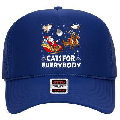 Cats For Everybody Christmas Cat Funny Xmas Santa Gift High Crown Mesh Back Trucker Hat