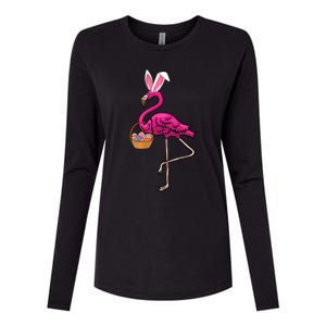 Cute Flamingo Egg Hunt Easter Bunny Funny Easter Gift Womens Cotton Relaxed Long Sleeve T-Shirt