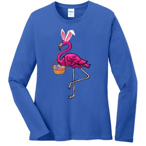 Cute Flamingo Egg Hunt Easter Bunny Funny Easter Gift Ladies Long Sleeve Shirt