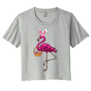 Cute Flamingo Egg Hunt Easter Bunny Funny Easter Gift Women's Crop Top Tee