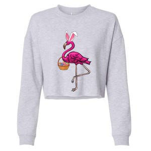 Cute Flamingo Egg Hunt Easter Bunny Funny Easter Gift Cropped Pullover Crew