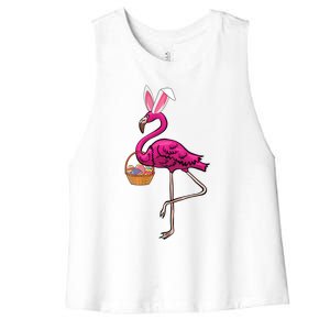 Cute Flamingo Egg Hunt Easter Bunny Funny Easter Gift Women's Racerback Cropped Tank