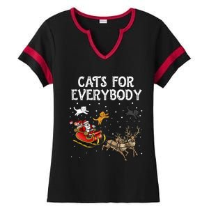 Cats For Everybody Christmas Cat Funny Xmas Santa Gift Ladies Halftime Notch Neck Tee