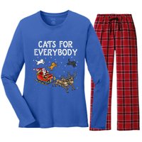 Cats For Everybody Christmas Cat Funny Xmas Santa Gift Women's Long Sleeve Flannel Pajama Set 