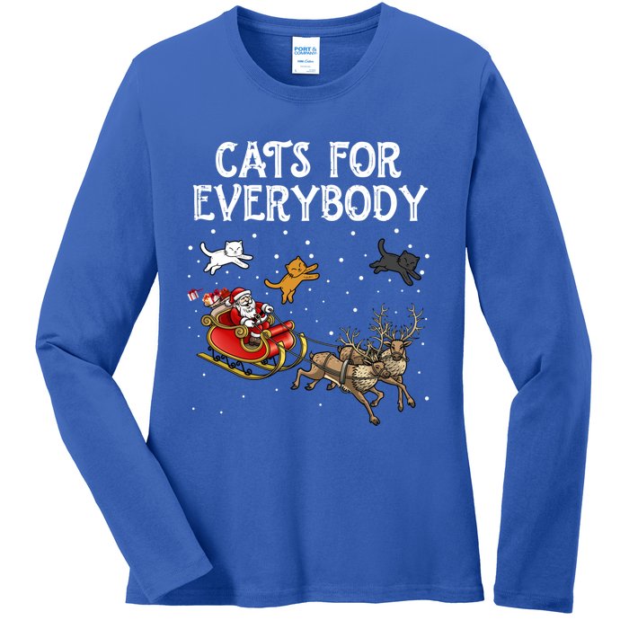 Cats For Everybody Christmas Cat Funny Xmas Santa Gift Ladies Long Sleeve Shirt