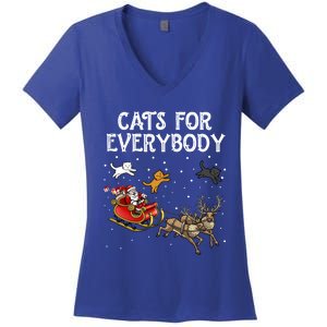 Cats For Everybody Christmas Cat Funny Xmas Santa Gift Women's V-Neck T-Shirt