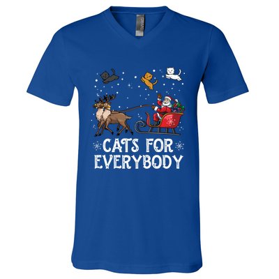 Cats For Everybody Christmas Cat Funny Xmas Santa Gift V-Neck T-Shirt