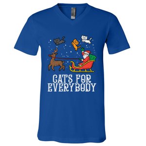 Cats For Everybody Christmas Cat Funny Xmas Santa Gift V-Neck T-Shirt