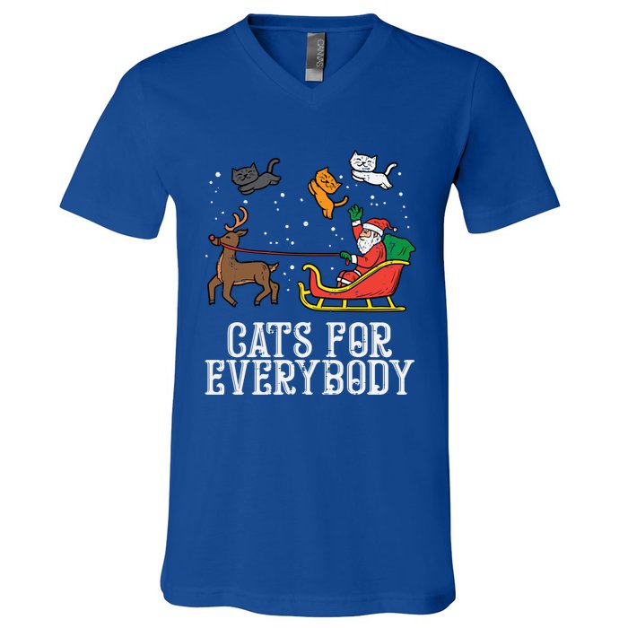 Cats For Everybody Christmas Cat Funny Xmas Santa Gift V-Neck T-Shirt