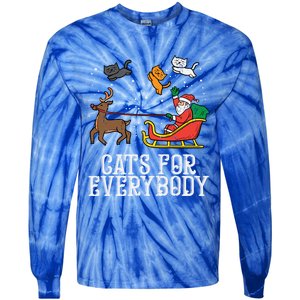 Cats For Everybody Christmas Cat Funny Xmas Santa Gift Tie-Dye Long Sleeve Shirt