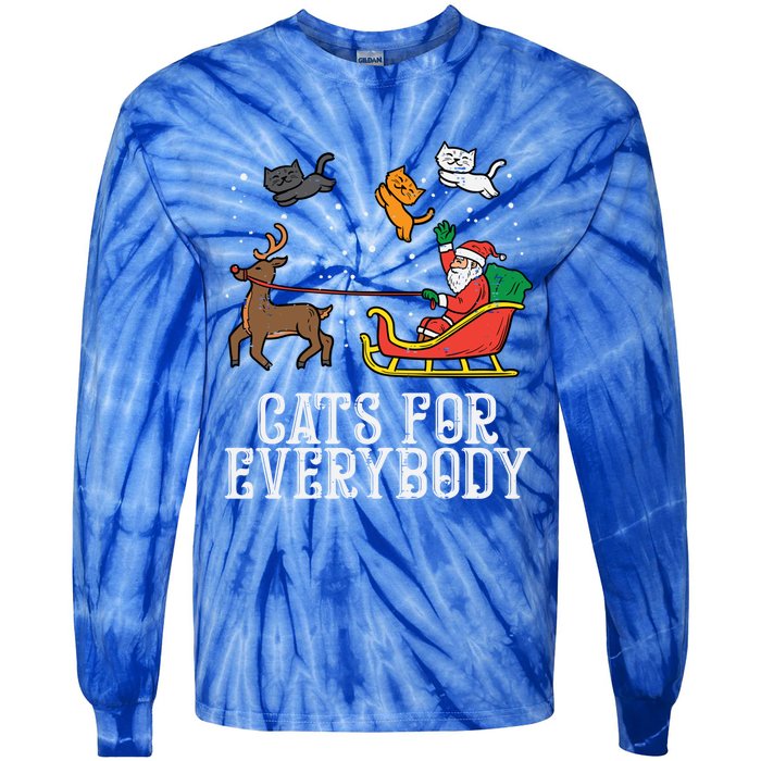 Cats For Everybody Christmas Cat Funny Xmas Santa Gift Tie-Dye Long Sleeve Shirt