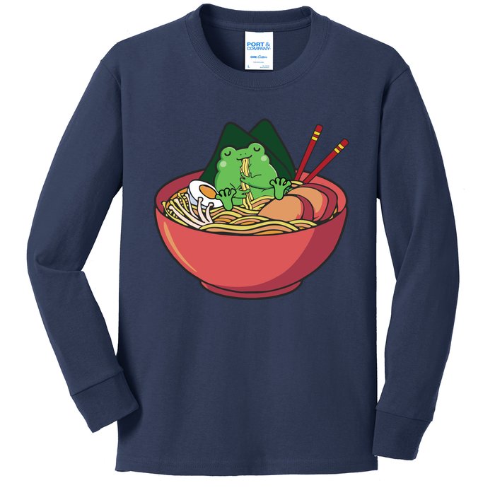 Cute Frog Eating Ramen Japanese Noodles Lover Funny Kids Long Sleeve Shirt