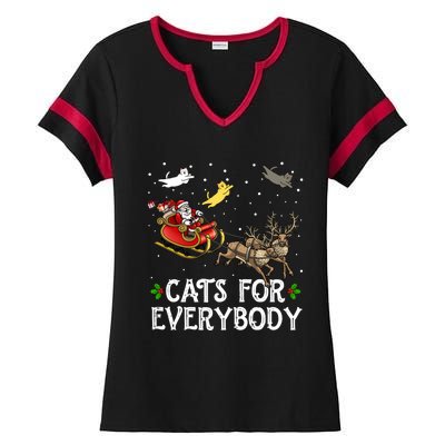 Cats For Everybody Christmas Cat Funny Xmas Santa Gift Ladies Halftime Notch Neck Tee