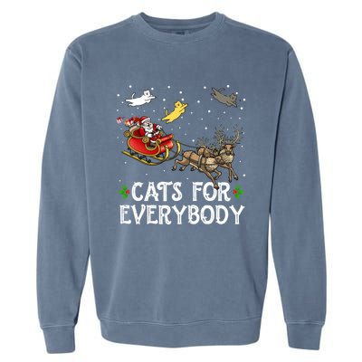 Cats For Everybody Christmas Cat Funny Xmas Santa Gift Garment-Dyed Sweatshirt