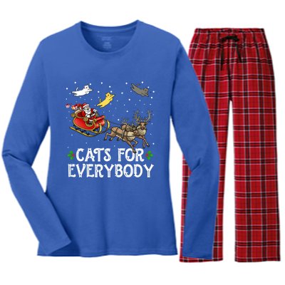 Cats For Everybody Christmas Cat Funny Xmas Santa Gift Women's Long Sleeve Flannel Pajama Set 