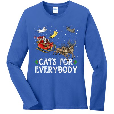 Cats For Everybody Christmas Cat Funny Xmas Santa Gift Ladies Long Sleeve Shirt