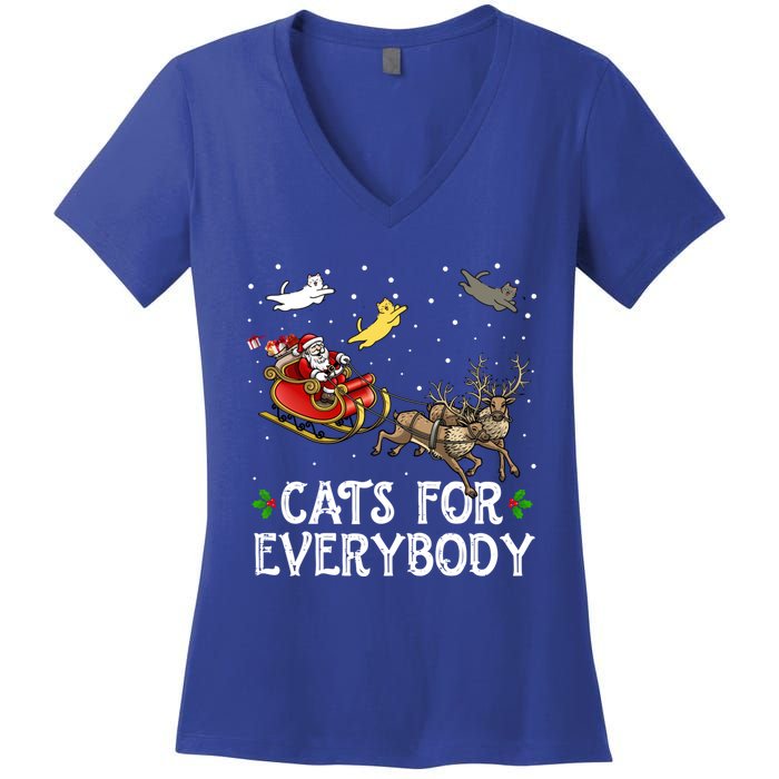 Cats For Everybody Christmas Cat Funny Xmas Santa Gift Women's V-Neck T-Shirt