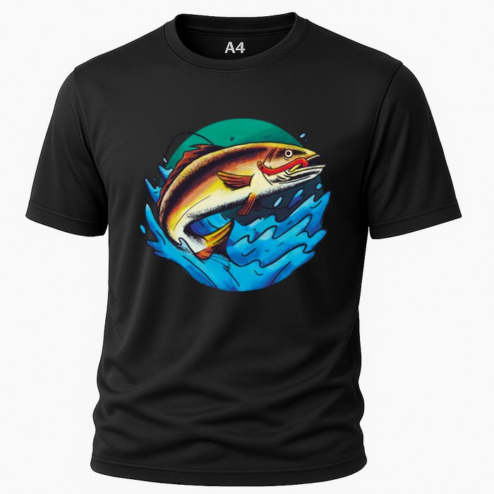 Catch Fish Eating Worm Funny Fishing Cooling Performance Crew T-Shirt