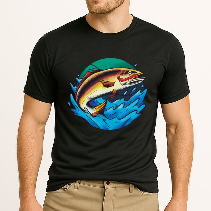 Catch Fish Eating Worm Funny Fishing Cooling Performance Crew T-Shirt