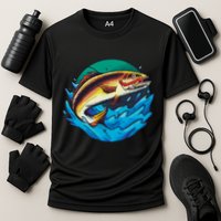 Catch Fish Eating Worm Funny Fishing Cooling Performance Crew T-Shirt