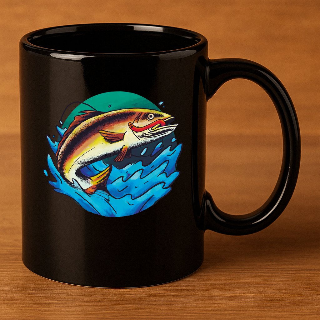 Catch Fish Eating Worm Funny Fishing 11oz C Handle Ceramic Mug