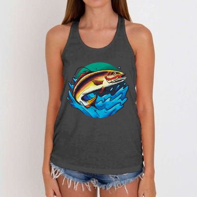 Catch Fish Eating Worm Funny Fishing Women's Knotted Racerback Tank