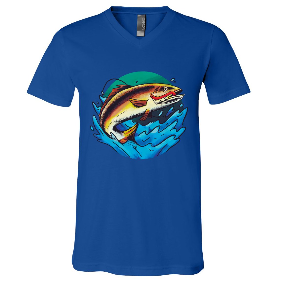 Catch Fish Eating Worm Funny Fishing V-Neck T-Shirt