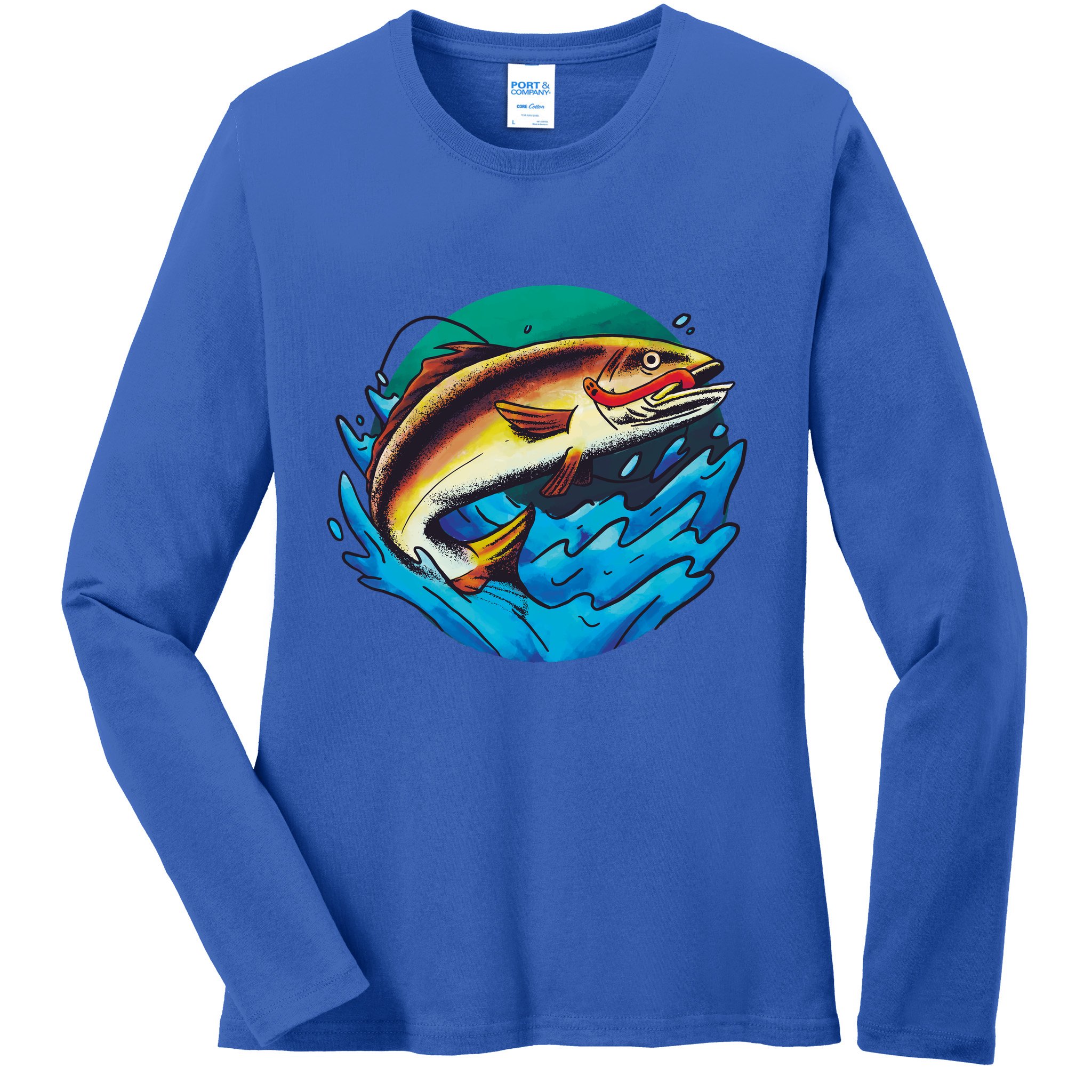 Catch Fish Eating Worm Funny Fishing Ladies Long Sleeve Shirt