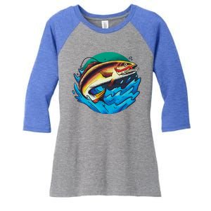 Catch Fish Eating Worm Funny Fishing Women's Tri-Blend 3/4-Sleeve Raglan Shirt