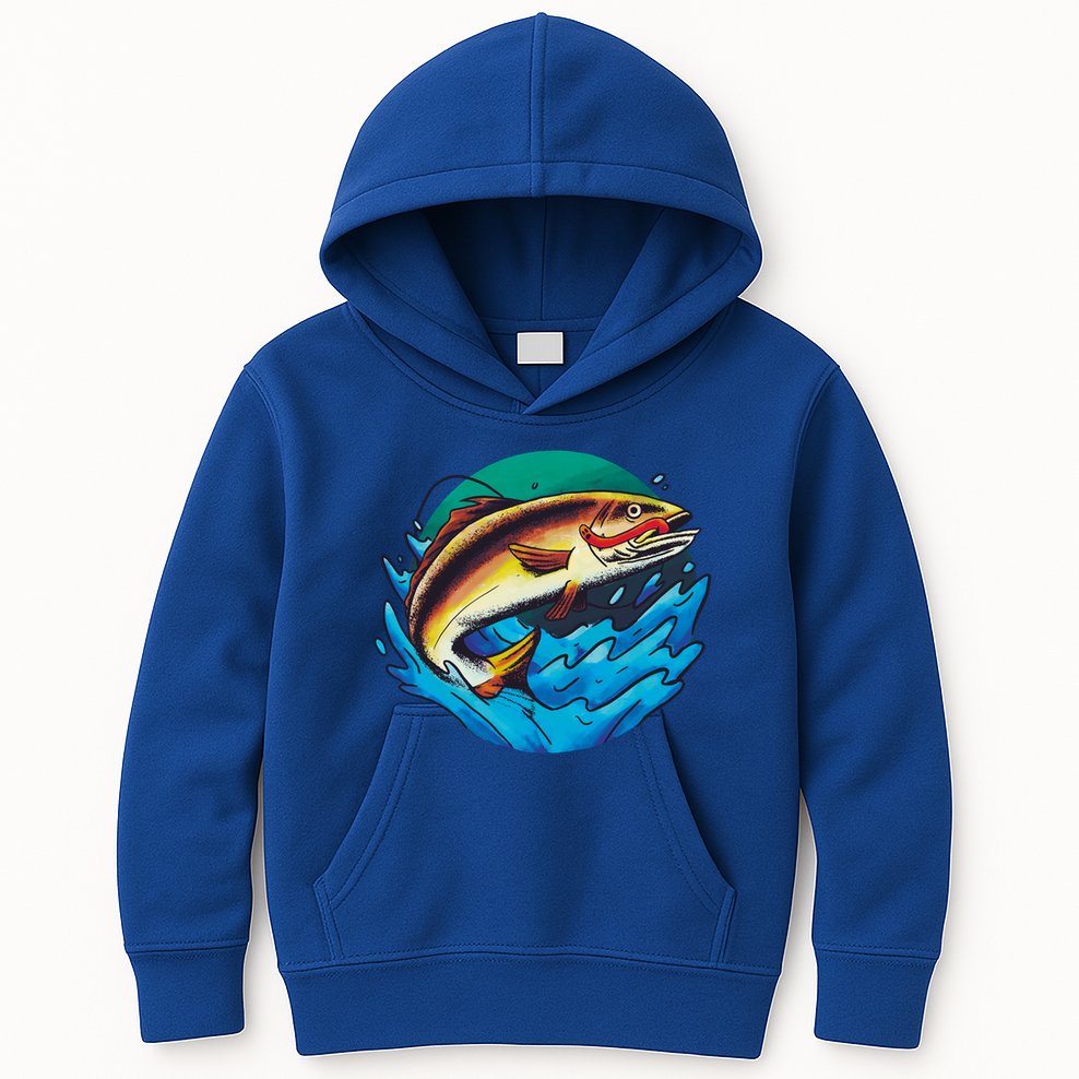 Catch Fish Eating Worm Funny Fishing Kids Hoodie