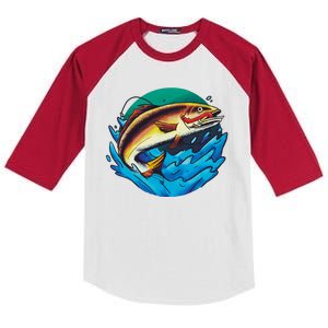 Catch Fish Eating Worm Funny Fishing Kids Colorblock Raglan Jersey