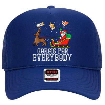 Corgis For Everybody Funny Xmas Christmas Corgi Dog Lover High Crown Mesh Back Trucker Hat