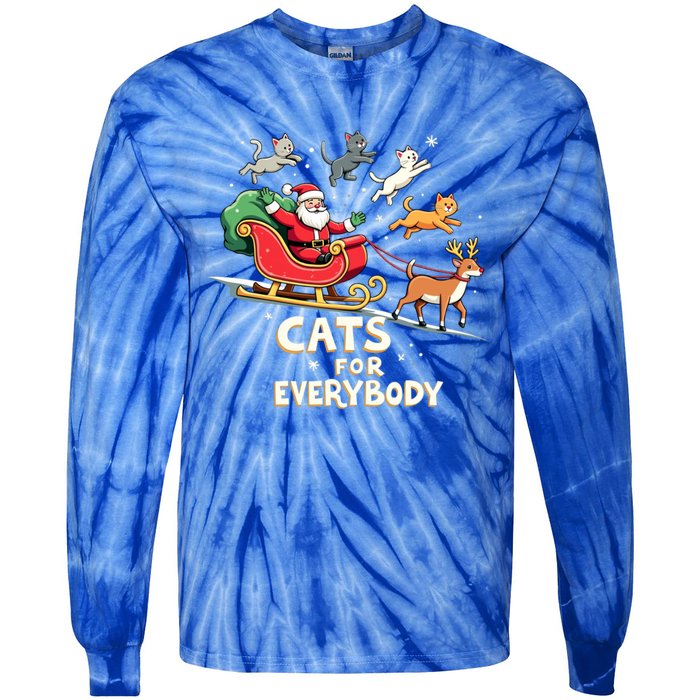 Cats For Everybody Christmas Cat Funny Xmas Santa Gift Tie-Dye Long Sleeve Shirt