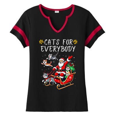 Cats For Everybody Christmas Cat Funny Xmas Santa Ladies Halftime Notch Neck Tee