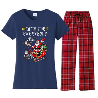 Cats For Everybody Christmas Cat Funny Xmas Santa Women's Flannel Pajama Set