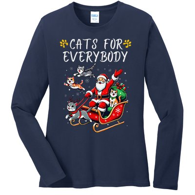 Cats For Everybody Christmas Cat Funny Xmas Santa Ladies Long Sleeve Shirt