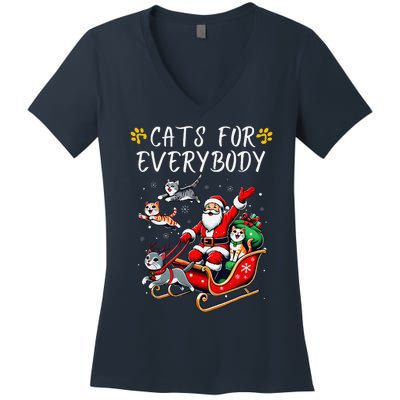 Cats For Everybody Christmas Cat Funny Xmas Santa Women's V-Neck T-Shirt