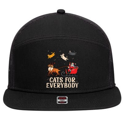 Cats For Everybody Christmas Cat Funny Xmas Santa 7 Panel Mesh Trucker Snapback Hat