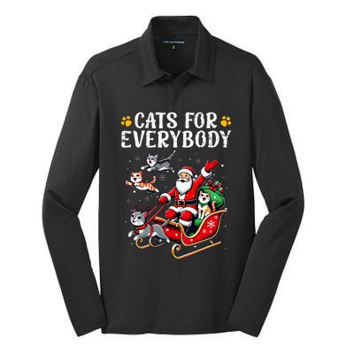 Cats For Everybody Christmas Cat Funny Xmas Santa Silk Touch Performance Long Sleeve Polo