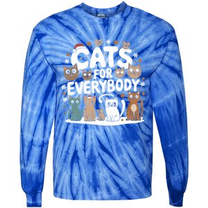 Cats For Everybody Christmas Cat Funny Xmas Santa Gift Tie-Dye Long Sleeve Shirt