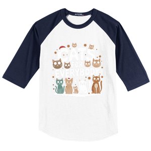 Cats For Everybody Christmas Cat Funny Xmas Santa Gift Baseball Sleeve Shirt