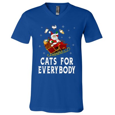 Cats For Everybody Christmas Cat Funny Xmas Santa  V-Neck T-Shirt