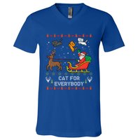 Cats For Everybody Christmas Cat Lover Santa Claus Reindeer Gift V-Neck T-Shirt