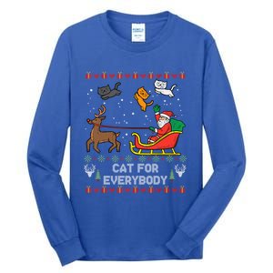 Cats For Everybody Christmas Cat Lover Santa Claus Reindeer Gift Tall Long Sleeve T-Shirt