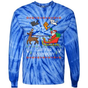 Cats For Everybody Christmas Cat Lover Santa Claus Reindeer Gift Tie-Dye Long Sleeve Shirt